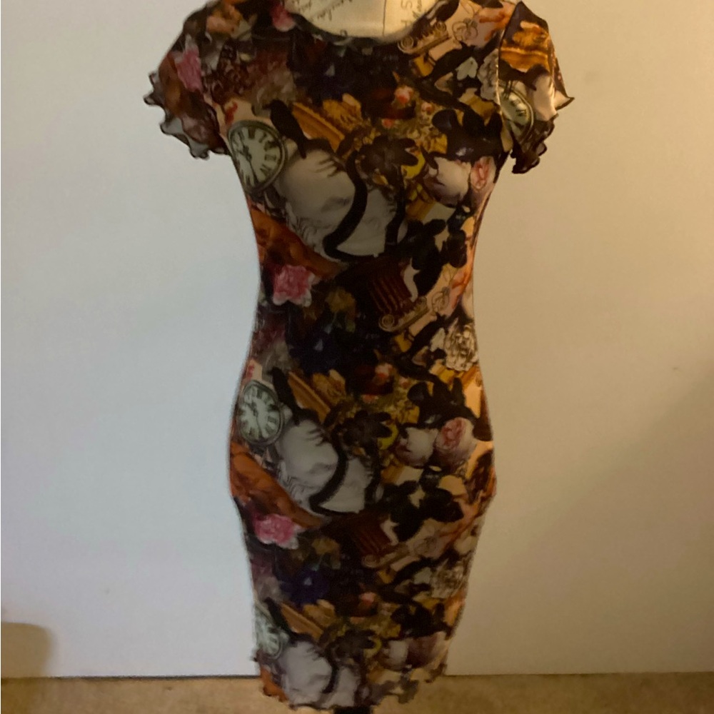 NWOT Almost Famous Aesthetic Graphic Abstract Midi Brown Dress Size M